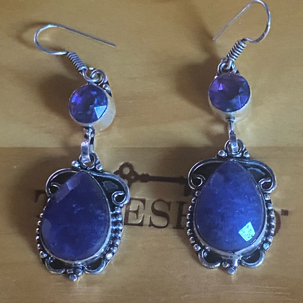 Sapphire 925 Sterling Siver Handcrafted Earrings 2 48$